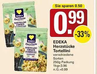 EDEKA Herzstücke Tortellini verschiedene Sorten 250g Packung