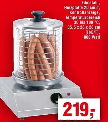 Edelstahl-Wurstwärmer mit Heizplatte 20 cm Ø
