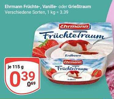 Ehrmann Früchte-, Vanille- oder GrießTraum, 115 g