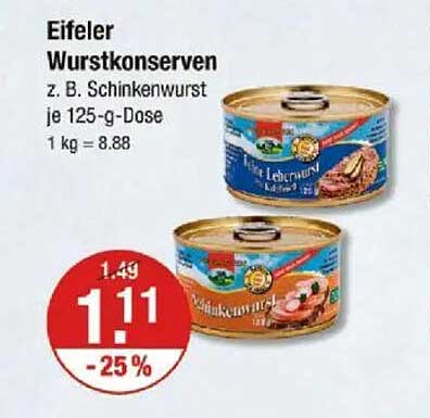 Eifeler Wurstkonserven z. B. Schinkenwurst je 125-g-Dose
