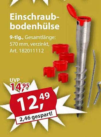Einschraubbodenhülsen 9-tlg., Gesamtlänge: 570 mm, verzinkt