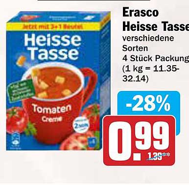 Erasco Heisse Tasse verschiedene Sorten 4 Stück Packung