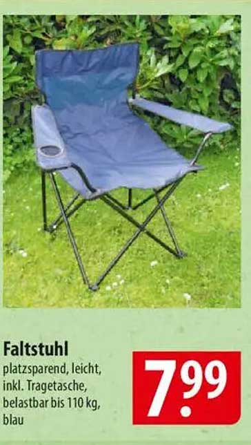 Faltstuhl - platzsparend, leicht, inkl. Tragetasche, belastbar bis 110 kg, blau
