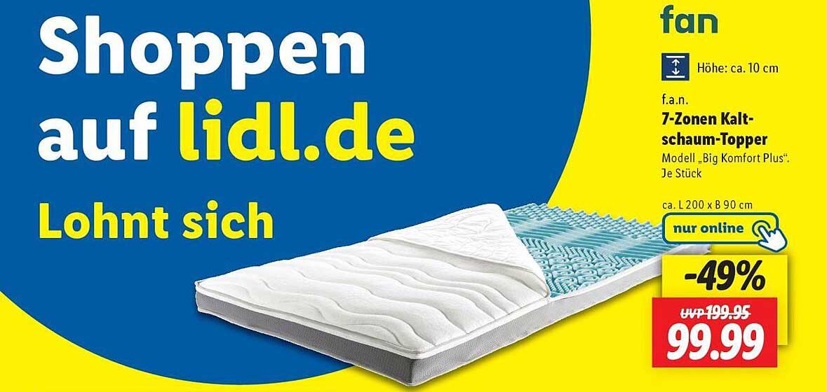 f.a.n. 7-Zonen Kaltschaum-Topper Modell „Big Komfort Plus“