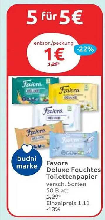 Favora Deluxe Feuchtes Toilettenpapier - 5 für 5€