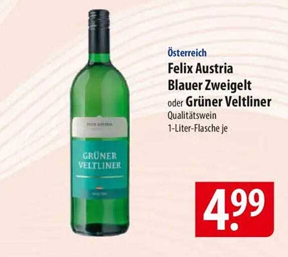 Felix Austria Blauer Zweigelt oder Grüner Veltliner Qualitätswein 1-Liter-Flasche