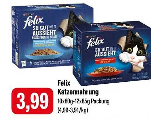 Felix Katzennahrung 10x80g-12x85g Packung