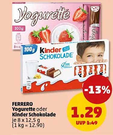 FERRERO Yogurette oder Kinder Schokolade je 8 x 12,5 g