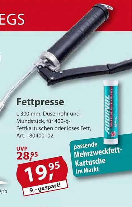 Fettpresse L 300 mm, Düsenrohr und Mundstück für 400-g-Fettkartuschen oder loses Fett