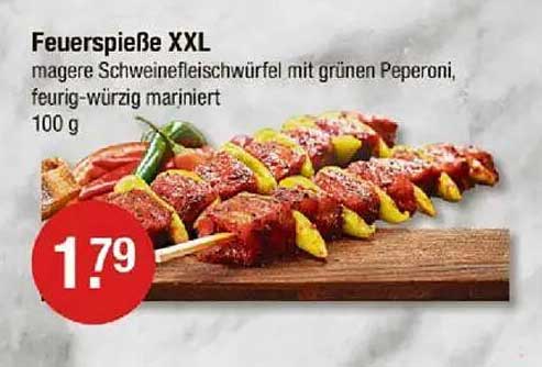 Feuerspieße XXL - magere Schweinefleischwürfel mit grünen Peperoni, feurig-würzig mariniert