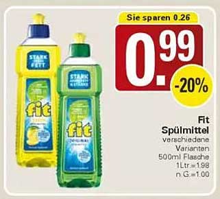 Fit Spülmittel verschiedene Varianten 500ml Flasche