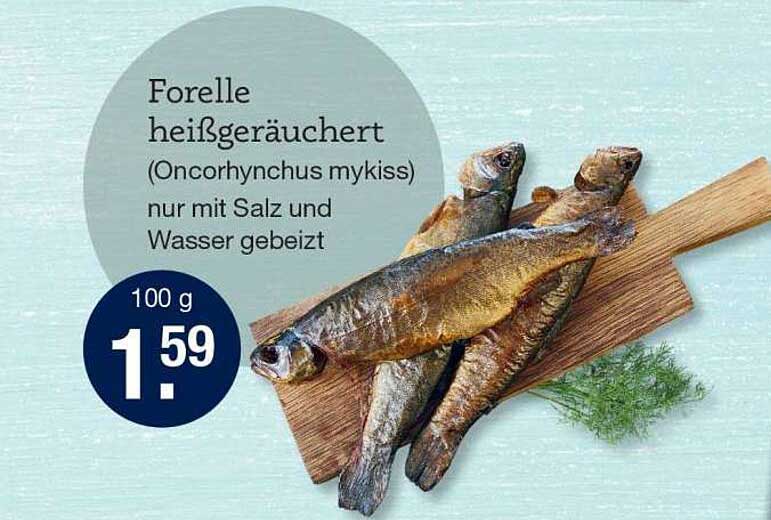 Forelle heißgeräuchert (Oncorhynchus mykiss) nur mit Salz und Wasser gebeizt