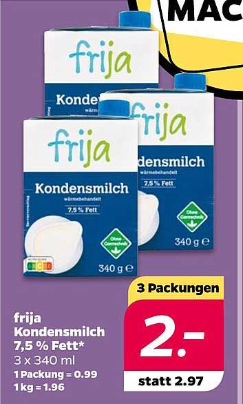 frija Kondensmilch 7,5 % Fett - 3 Packungen