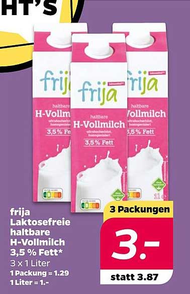 frija laktosefreie haltbare H-Vollmilch 3,5 % Fett - 3er Packung