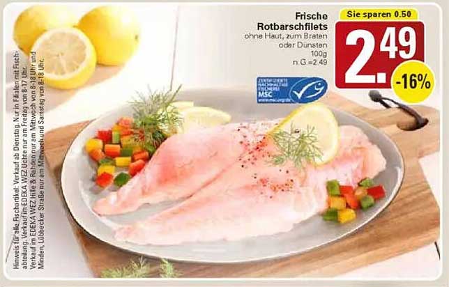 Frische Rotbarschfilets ohne Haut, zum Braten oder Dünsten