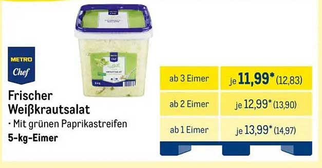 Frischer Weißkrautsalat mit grünen Paprikastreifen - 5-kg-Eimer