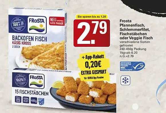 Frosta Pfannenfisch, Schlemmersfilet, Fischstäbchen oder Veggie Fisch
