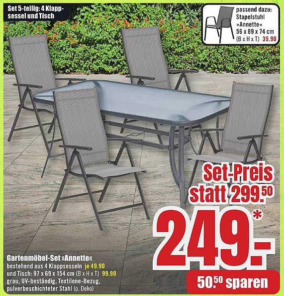 Gartenmöbel-Set »Annetta« - 5-teilig: 4 Klappsessel und Tisch