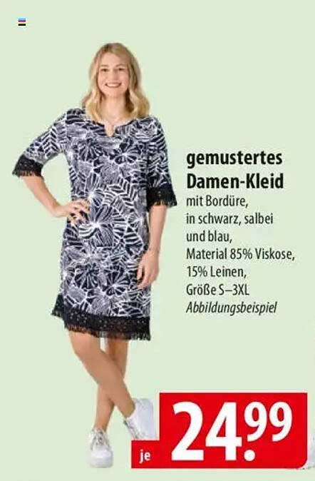 Gemustertes Damen-Kleid mit Bordüre