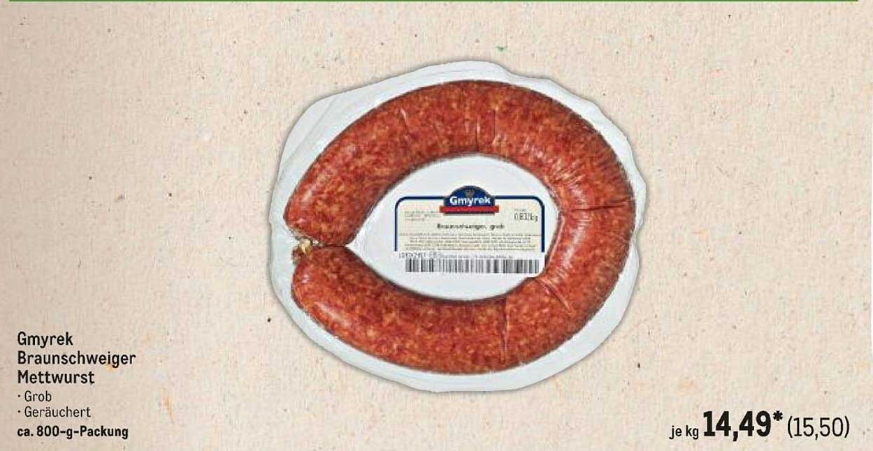 Gmyrek Braunschweiger Mettwurst - Grob, Geräuchert, ca. 800-g-Packung