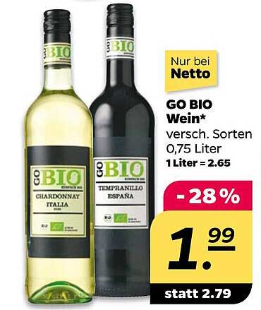 GO BIO Wein - Chardonnay & Tempranillo 0,75 Liter