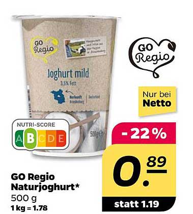 GO Regio Naturjoghurt 500 g