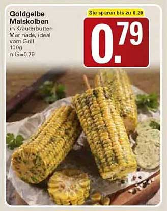 Goldgelbe Maiskolben in Kräuterbutter-Marinade, ideal vom Grill