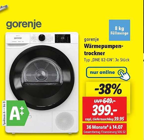 gorenje Wärmepumpentrockner Typ „DNE 82-GN“