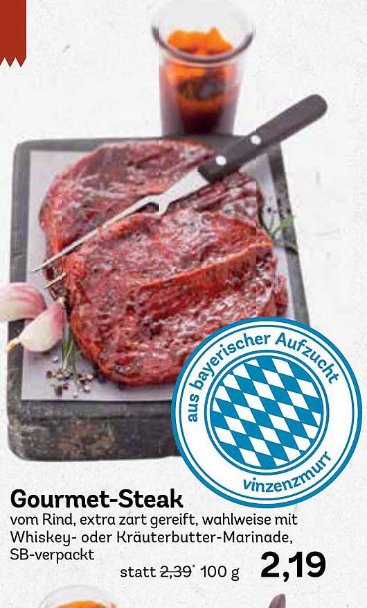 Gourmet-Steak vom Rind, extra zart gereift, wahlweise mit Whiskey- oder Kräuterbutter-Marinade, SB-verpackt