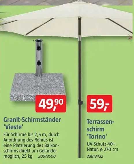 Granit-Schirmständer 'Vieste' und Terrassenschirm 'Torino'