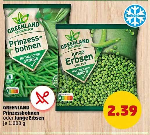 GREENLAND Prinzessbohnen oder Junge Erbsen je 1.000 g