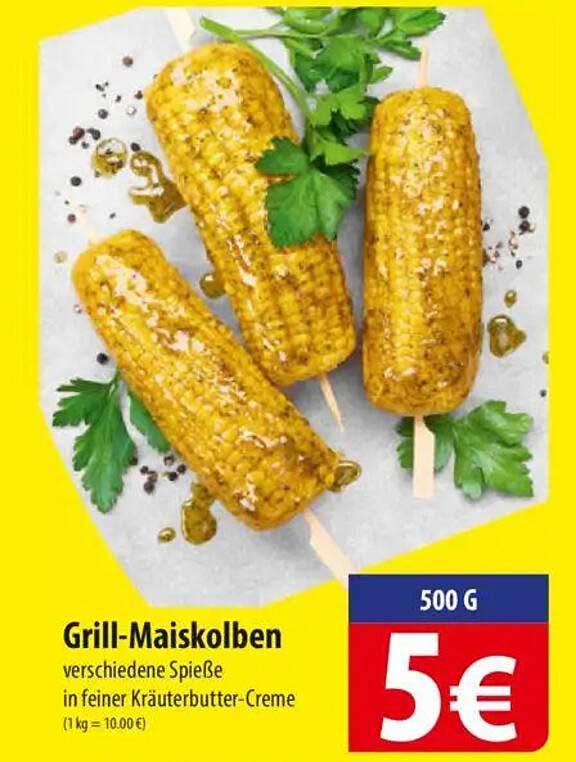 Grill-Maiskolben verschiedene Spieße in feiner Kräuterbutter-Creme