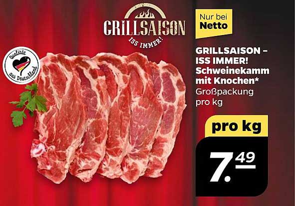 GRILLSAISON – ISS IMMER! Schweinekamm mit Knochen* Großpackung pro kg