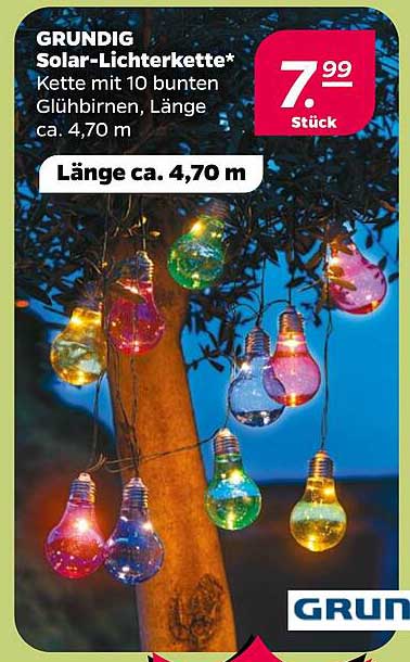 GRUNDIG Solar-Lichterkette* Kette mit 10 bunten Glühbirnen, Länge ca. 4,70 m