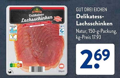Gut Drei Eichen Delikatess-Lachsschinken, 150-g-Packung