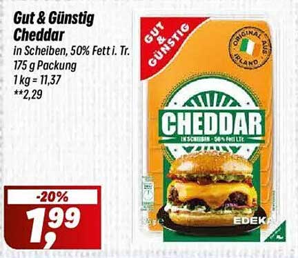 Gut & Günstig Cheddar in Scheiben, 50% Fett i. Tr. - 175 g Packung
