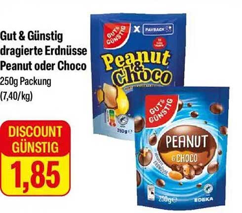 Gut & Günstig dragierte Erdnüsse Peanut oder Choco 250g
