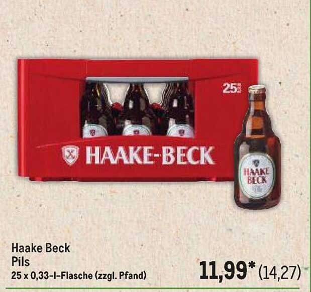 Haake Beck Pils 25 x 0,33 l-Flasche (zzgl. Pfand)