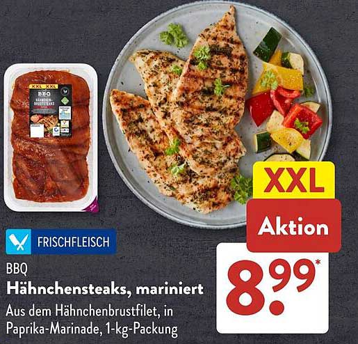 Hähnchensteaks, mariniert, aus dem Hähnchenbrustfilet, in Paprika-Marinade, 1-kg-Packung