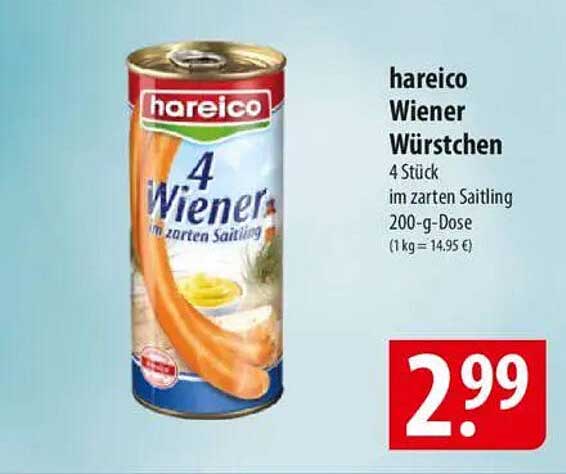 hareico Wiener Würstchen 4 Stück im zarten Saitling 200-g-Dose