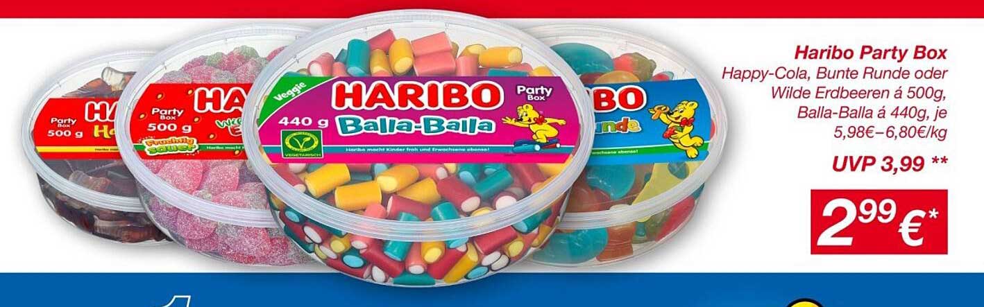 Haribo Party Box - Happy-Cola, Bunte Runde oder Wilde Erdbeeren