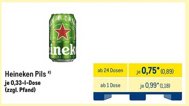 Heineken Pils je 0,33-l-Dose (zzgl. Pfand)