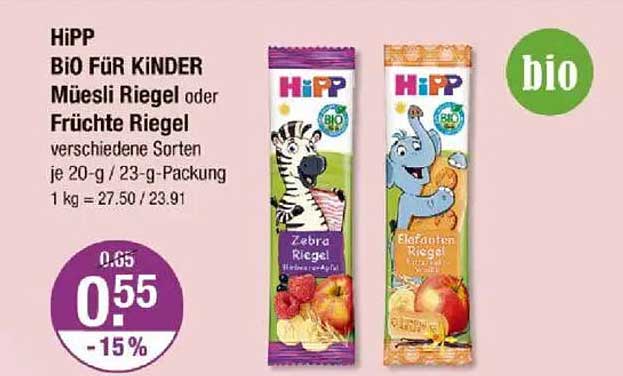 HiPP BiO Für Kinder Müsliriegel oder Früchteriegel verschiedene Sorten