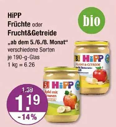 HiPP Früchte oder Frucht&Getreide 190-g-Glas