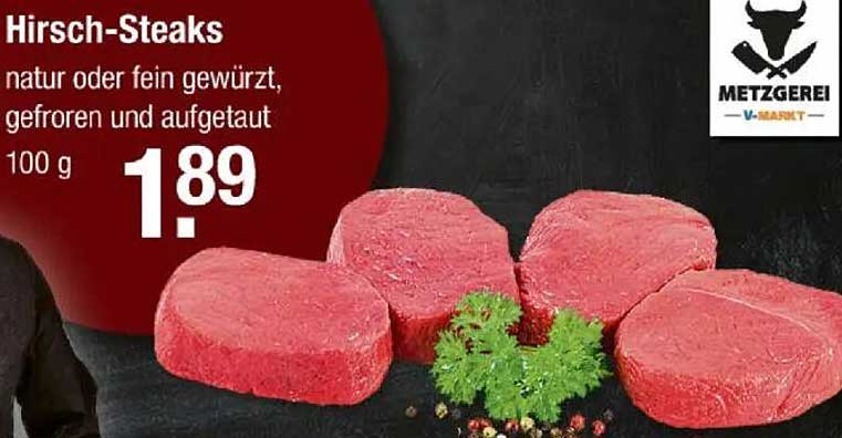 Hirsch-Steaks natur oder fein gewürzt, gefroren und aufgetaut