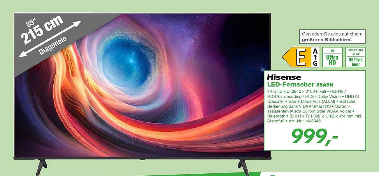 Hisense LED-Fernseher 85A6N