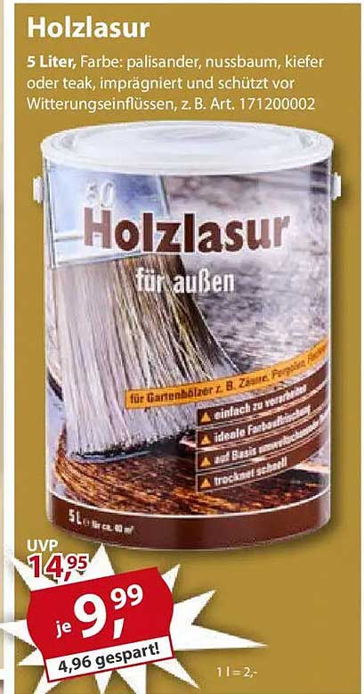 Holzlasur für außen - 5 Liter in verschiedenen Farben