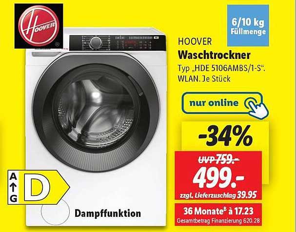 HOOVER Waschtrockner Typ HDE 5106AMBS/1-S*: WLAN. Je Stück