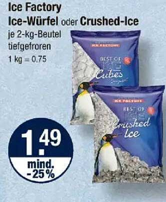 Ice Factory Ice-Würfel oder Crushed-Ice je 2-kg-Beutel tiefgefroren