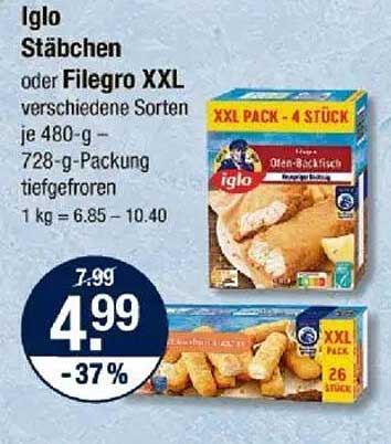 Iglo Stäbchen oder Filegro XXL, 728-g-Packung tiefgefroren